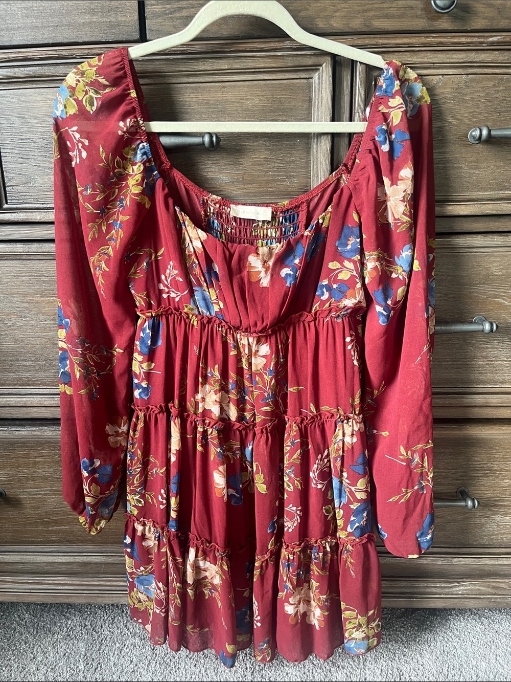 Altar'd State Red Floral Smocked Neck Dress